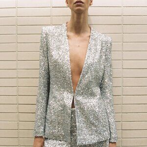 NWT Zara Sequin Blazer Jacket Size L